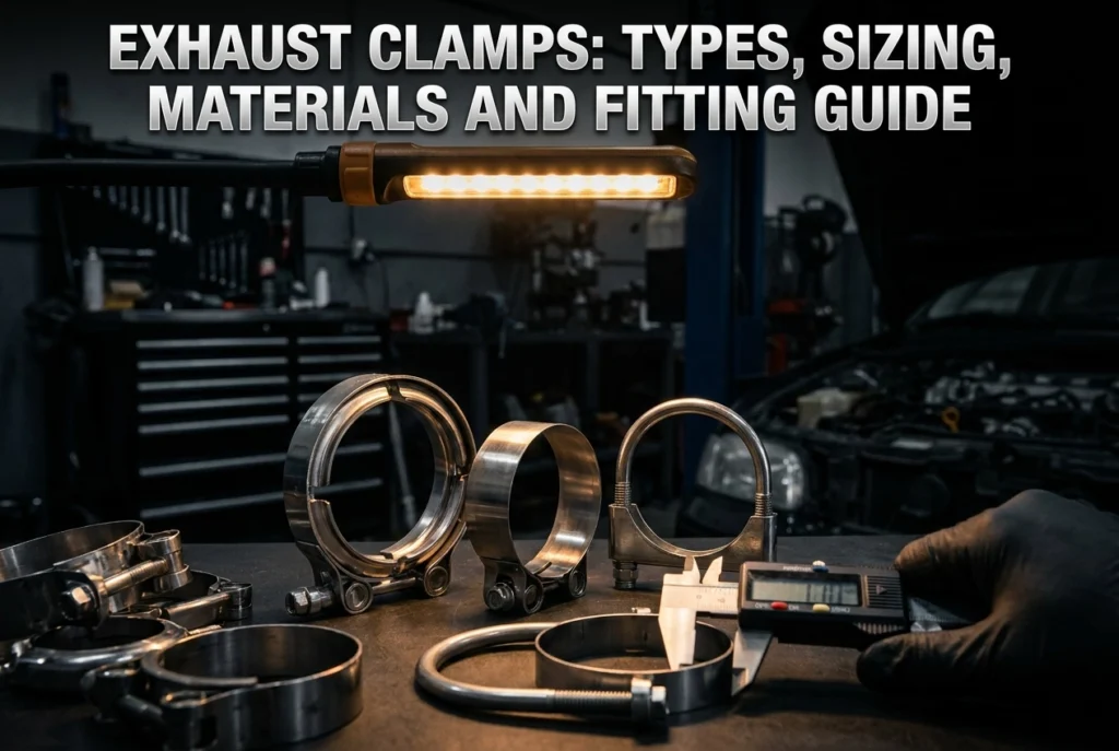 Professional header image for list-based article: Exhaust Clamps: Types, Sizing, Materials and Fitting Guide
