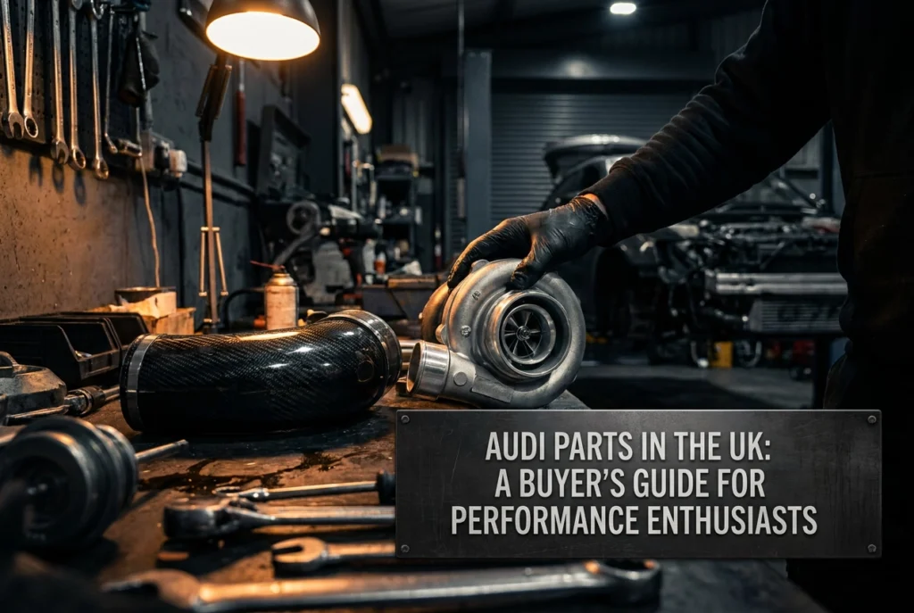 Professional header image for list-based article: Audi Parts in the UK: A Buyer's Guide for Performance Ent...