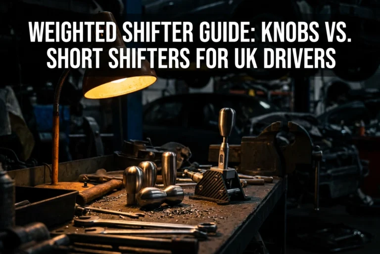 Professional header image for comparison analysis: Weighted Shifter Guide: Knobs vs. Short Shifters for UK D...