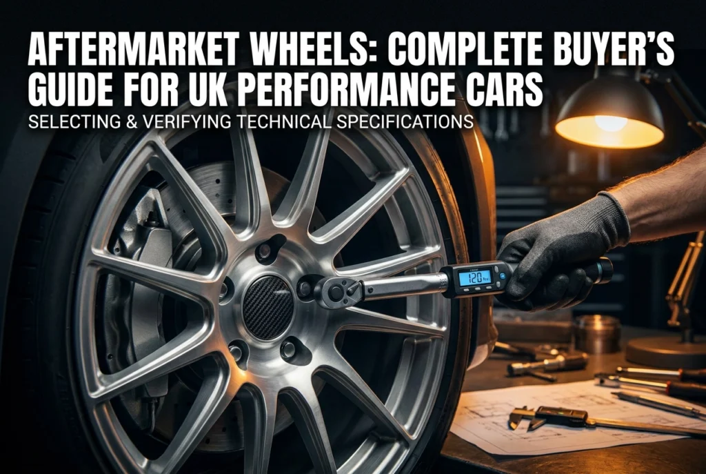 Professional header image for list-based article: Aftermarket Wheels: Complete Buyer's Guide for UK Perform...