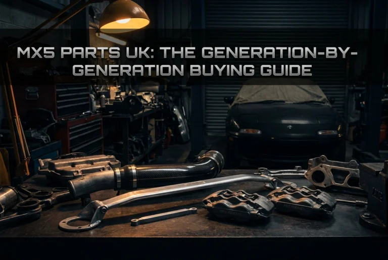 Professional header image for list-based article: MX5 Parts UK: The Generation-by-Generation Buying Guide