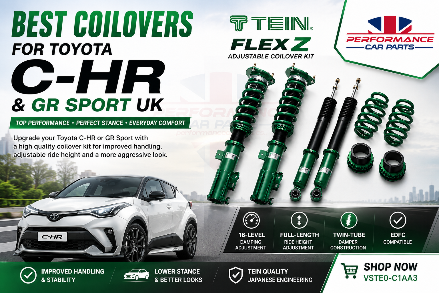 Best coilovers for Toyota C-HR and GR Sport UK – TEIN Flex Z VSTE0-C1AA3