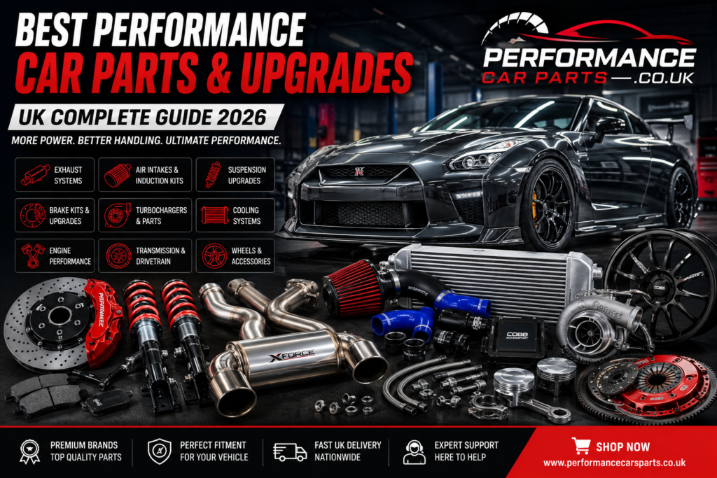 Best performance car parts UK including exhaust, intake, coilovers, brakes, intercooler and turbo upgrades