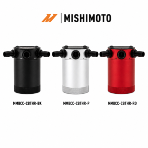 Mishimoto Compact 3-Port Baffled Oil Catch Can Black Polished Red MMBCC-CBTHR-BK MMBCC-CBTHR-P MMBCC-CBTHR-RD