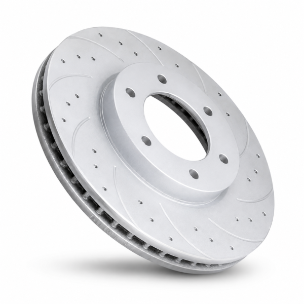 Pedders 6560101SGL slotted and dimpled 10 slot Geomet coated performance brake rotor