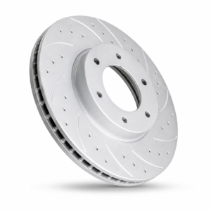 Pedders 6560101SGR slotted and dimpled Geomet coated brake rotor for Ford Ranger and VW Amarok