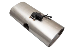 Round Body 7.5″ x 15″ (19,05cm x 38,1cm) Center in/Center out 3.5″ Flanged Inlet, 4.5″ Single-wall Tip