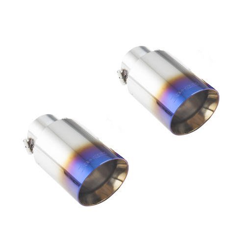 2.5" Inlet, 4″ Double Wall Round Angle Cut Tip, Burnt Blue, 304 Stainless Steel
