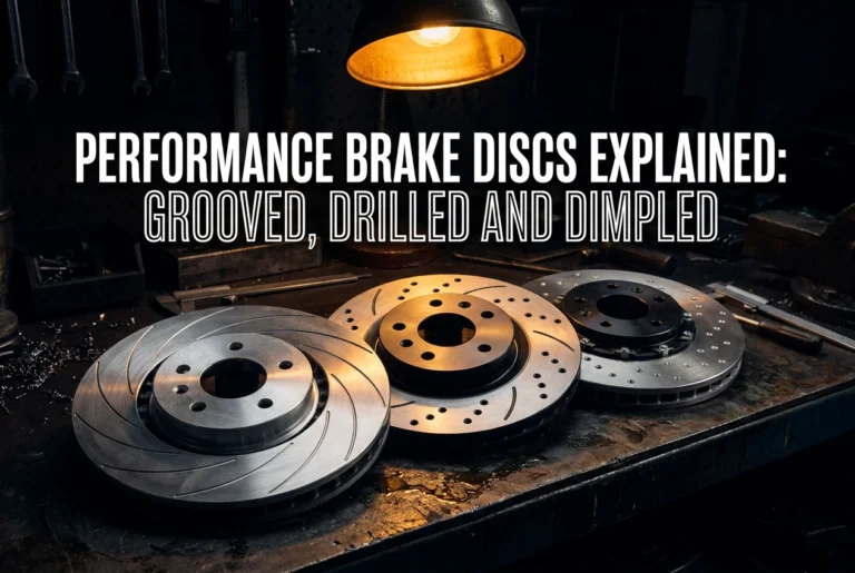 Professional header image for comparison analysis: Performance Brake Discs Explained: Grooved, Drilled and D...