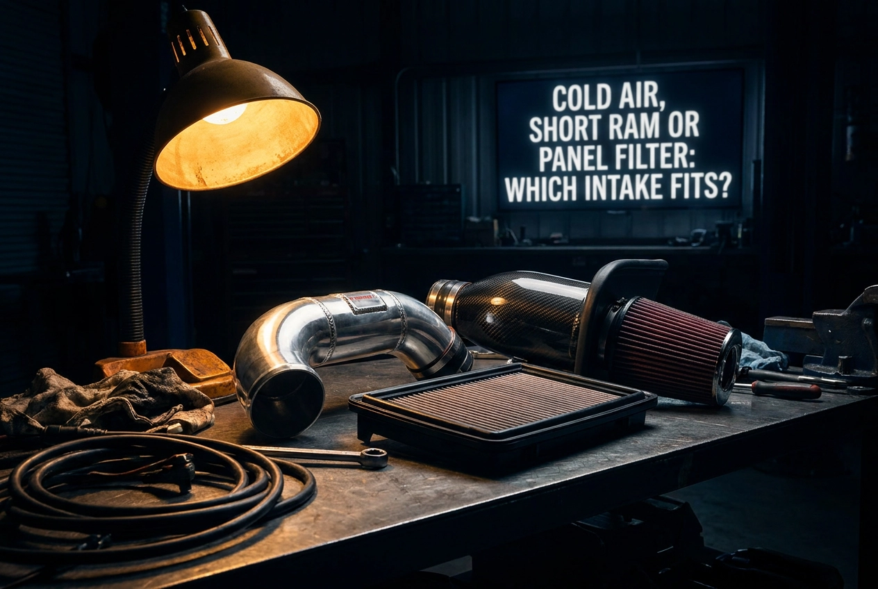 Professional header image for comparison analysis: Cold Air, Short Ram or Panel Filter: Which Intake Fits?