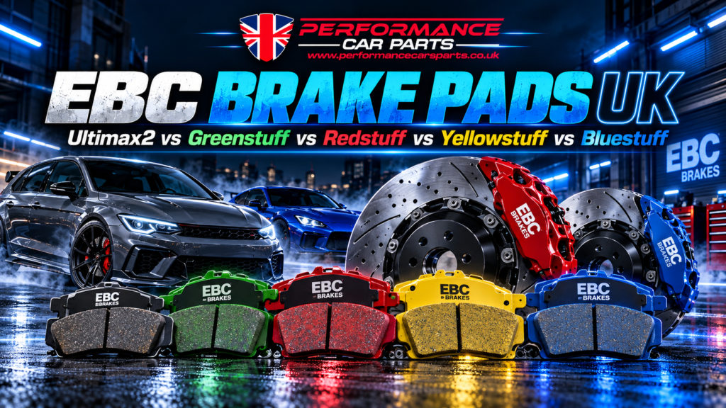 EBC brake pads UK guide comparing Ultimax2 Greenstuff Redstuff Yellowstuff and Bluestuff
