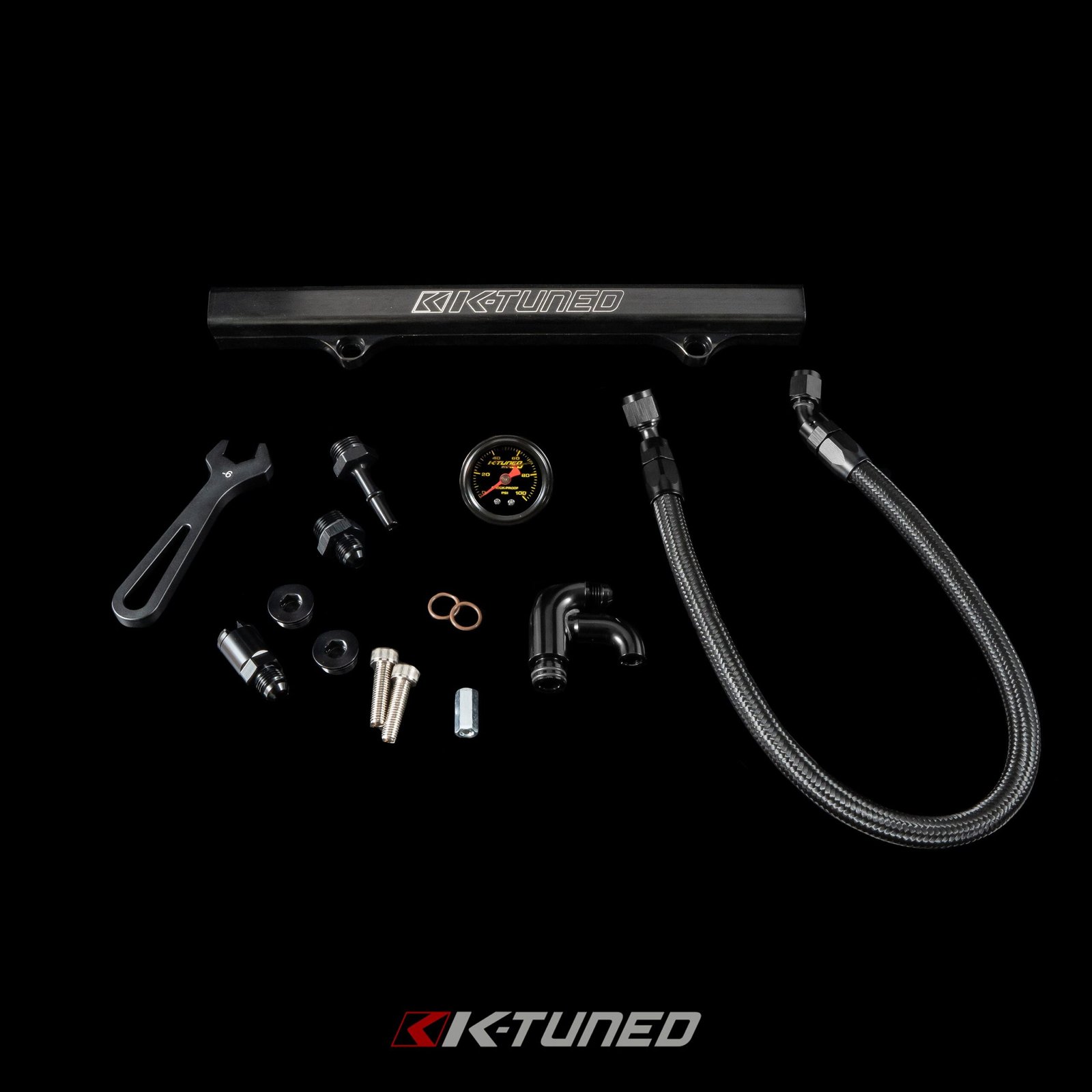 K-Tuned Fuel Line and Fuel Rail Side Feed Black Honda Civic EP3 KTD-KSG-BLK β Center Feed (Tucked Line), Yes add center mount gauge, Black Fuel Rail