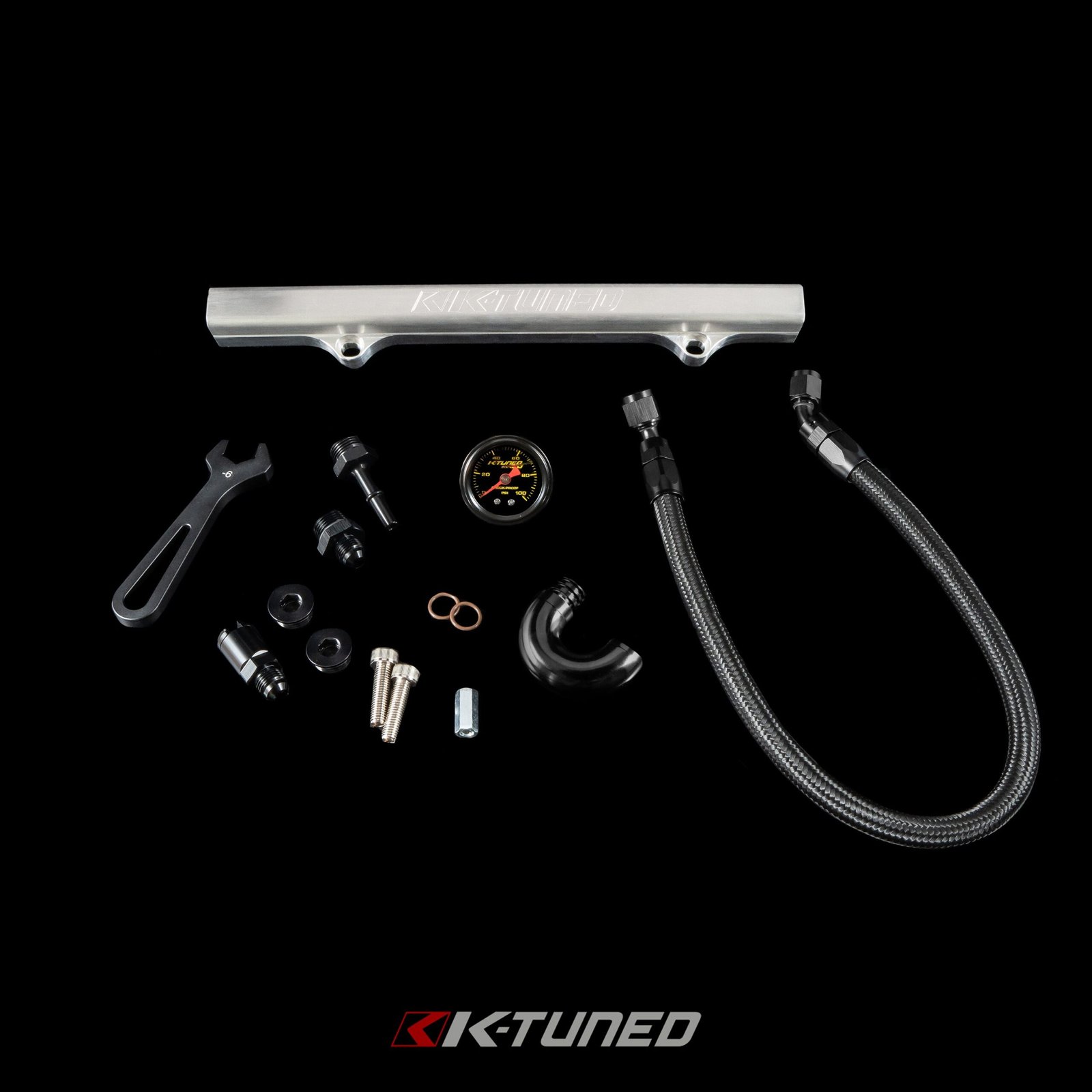 K-Tuned Fuel Line and Fuel Rail Side Feed Black Honda Civic EP3 KTD-KSG-BLK β Side Feed, Yes add center mount gauge, Brushed Fuel Rail