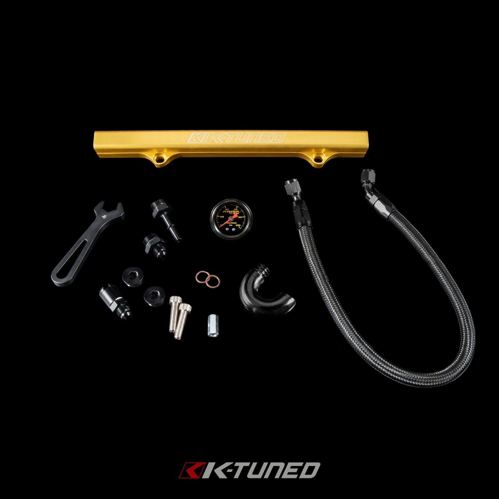 K-Tuned Fuel Line and Fuel Rail Side Feed Black Honda Civic EP3 KTD-KSG-BLK β Side Feed, Yes add center mount gauge, Gold Fuel Rail