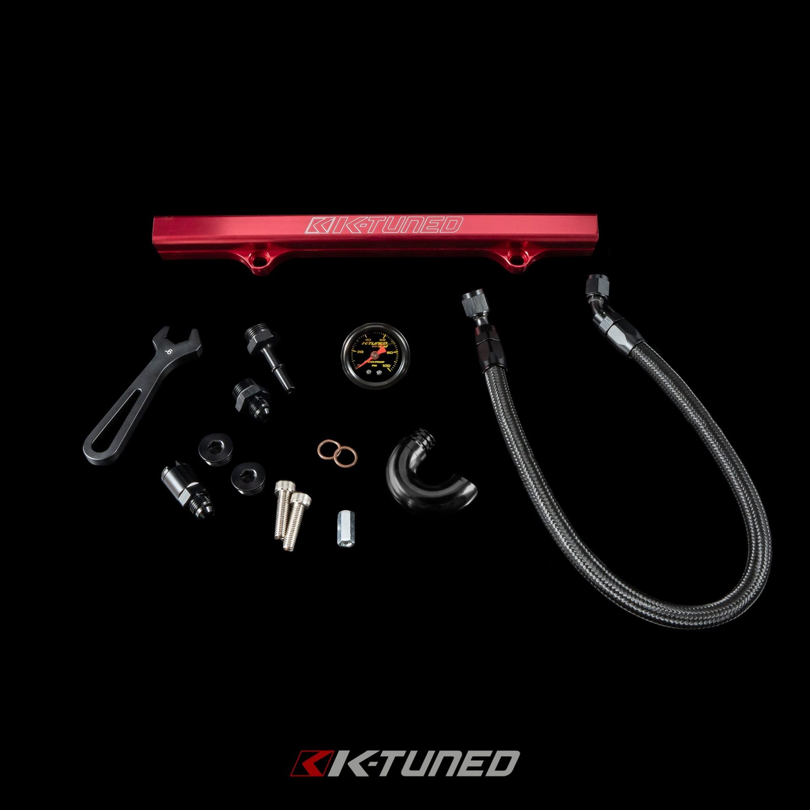 K-Tuned Fuel Line and Fuel Rail Side Feed Black Honda Civic EP3 KTD-KSG-BLK β Side Feed, Yes add center mount gauge, Red Fuel Rail