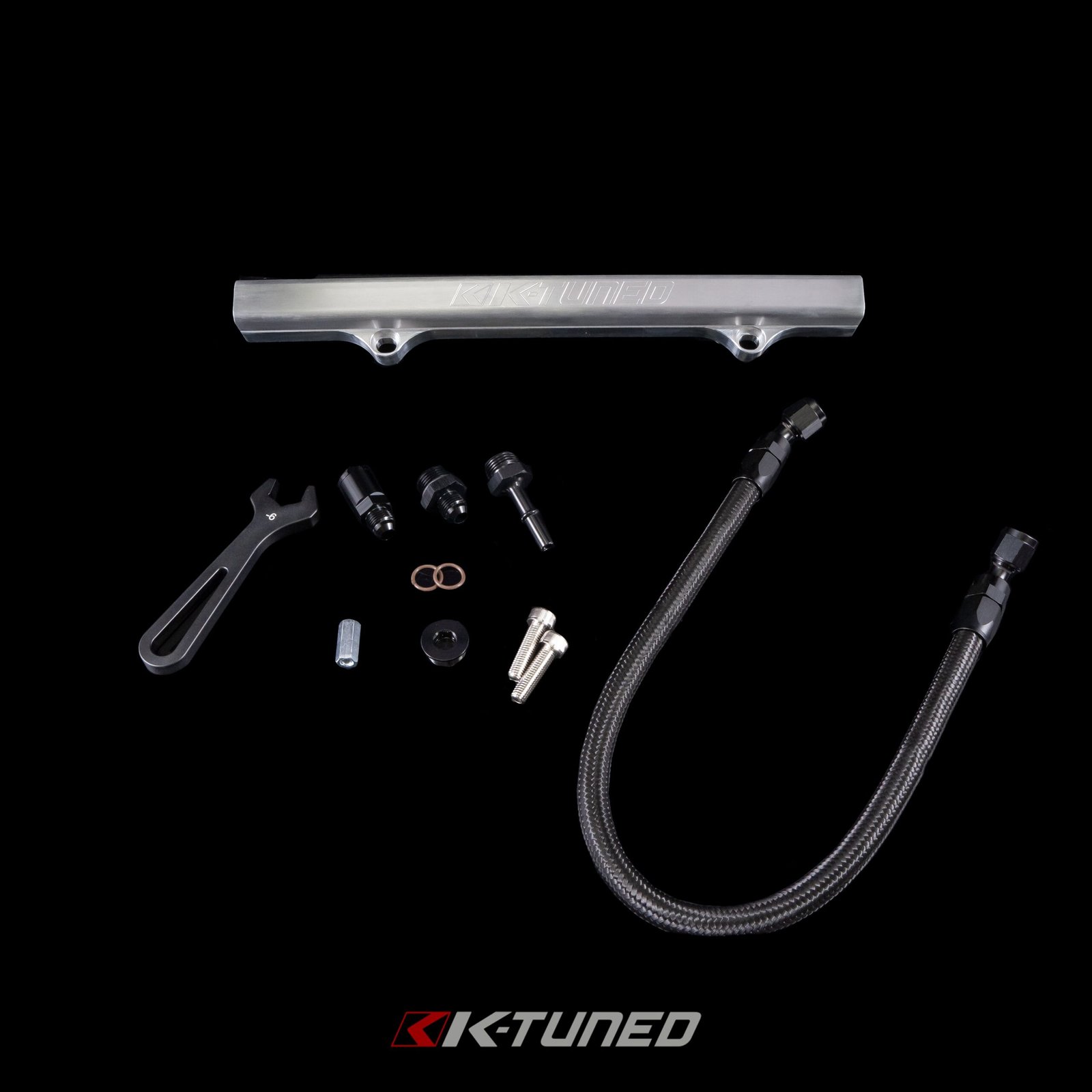 K-Tuned Fuel Line and Fuel Rail Side Feed Black Honda Civic EP3 KTD-KSG-BLK β Center Feed (Tucked Line), No Thanks, Brushed Fuel Rail