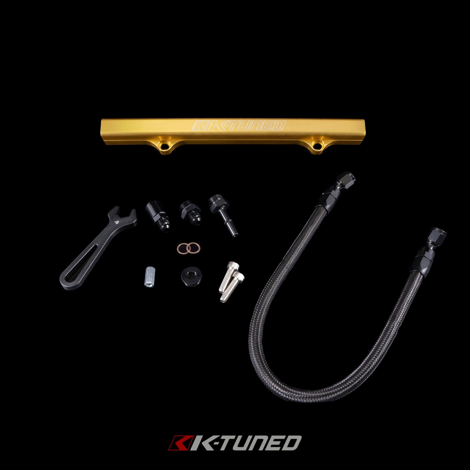 K-Tuned Fuel Line and Fuel Rail Side Feed Black Honda Civic EP3 KTD-KSG-BLK β Center Feed (Tucked Line), No Thanks, Gold Fuel Rail