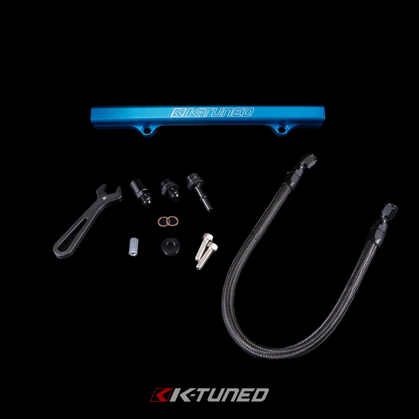 K-Tuned Fuel Line and Fuel Rail Side Feed Black Honda Civic EP3 KTD-KSG-BLK β Center Feed (Tucked Line), No Thanks, Blue Fuel Rail